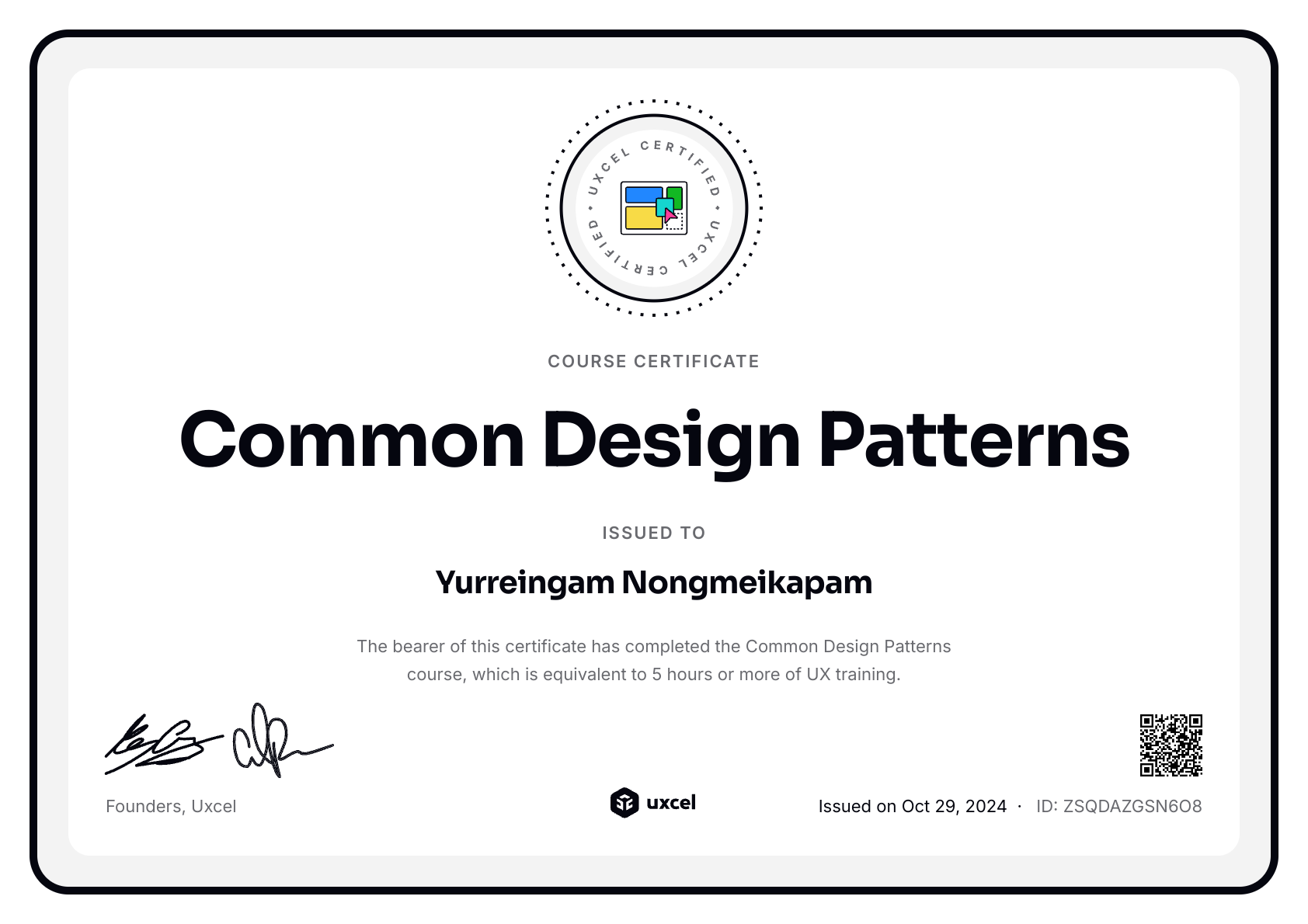 Yurreingam Nongmeikapam's certificate
